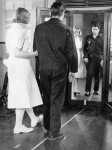 Walking re-education at Murphy Army Hospital, 1949