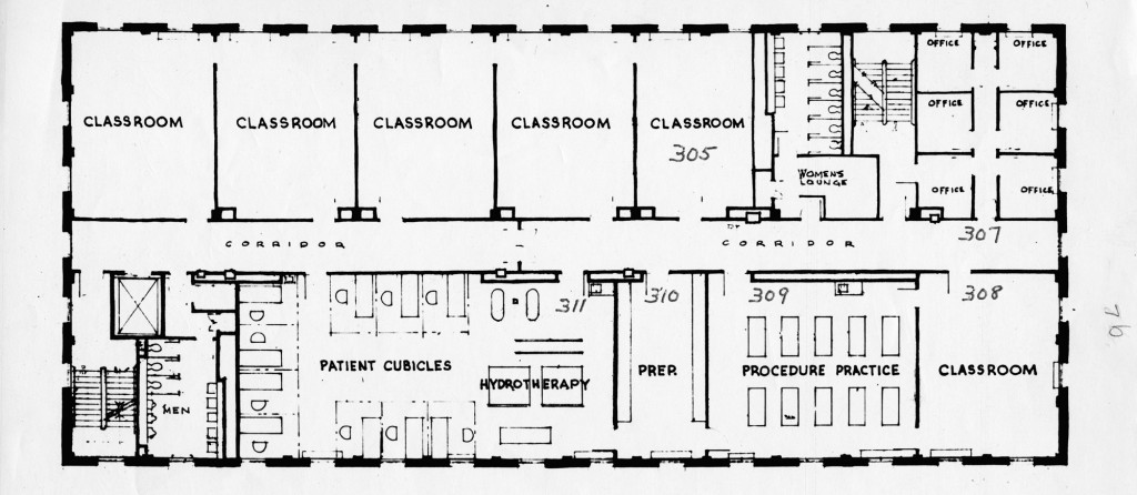 Floor plans, physical therapy facilities on fourth floor of Robinson Hall, ca. 1965