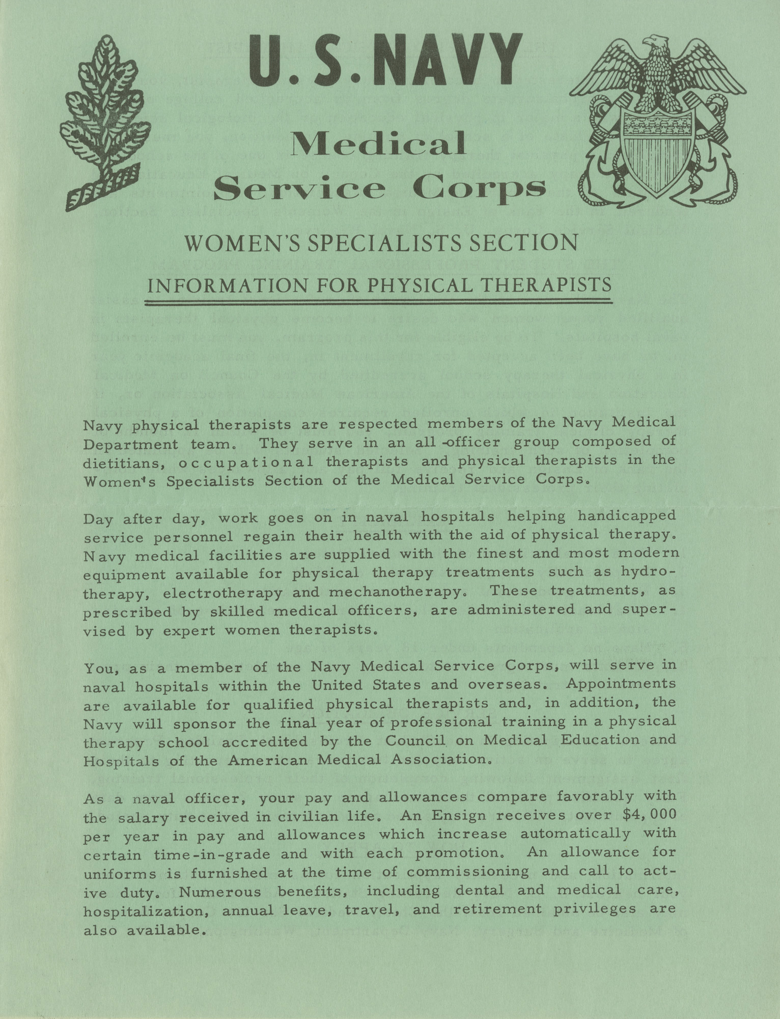 Flyer, U.S. Navy Medical Service Corps, ca. 1955